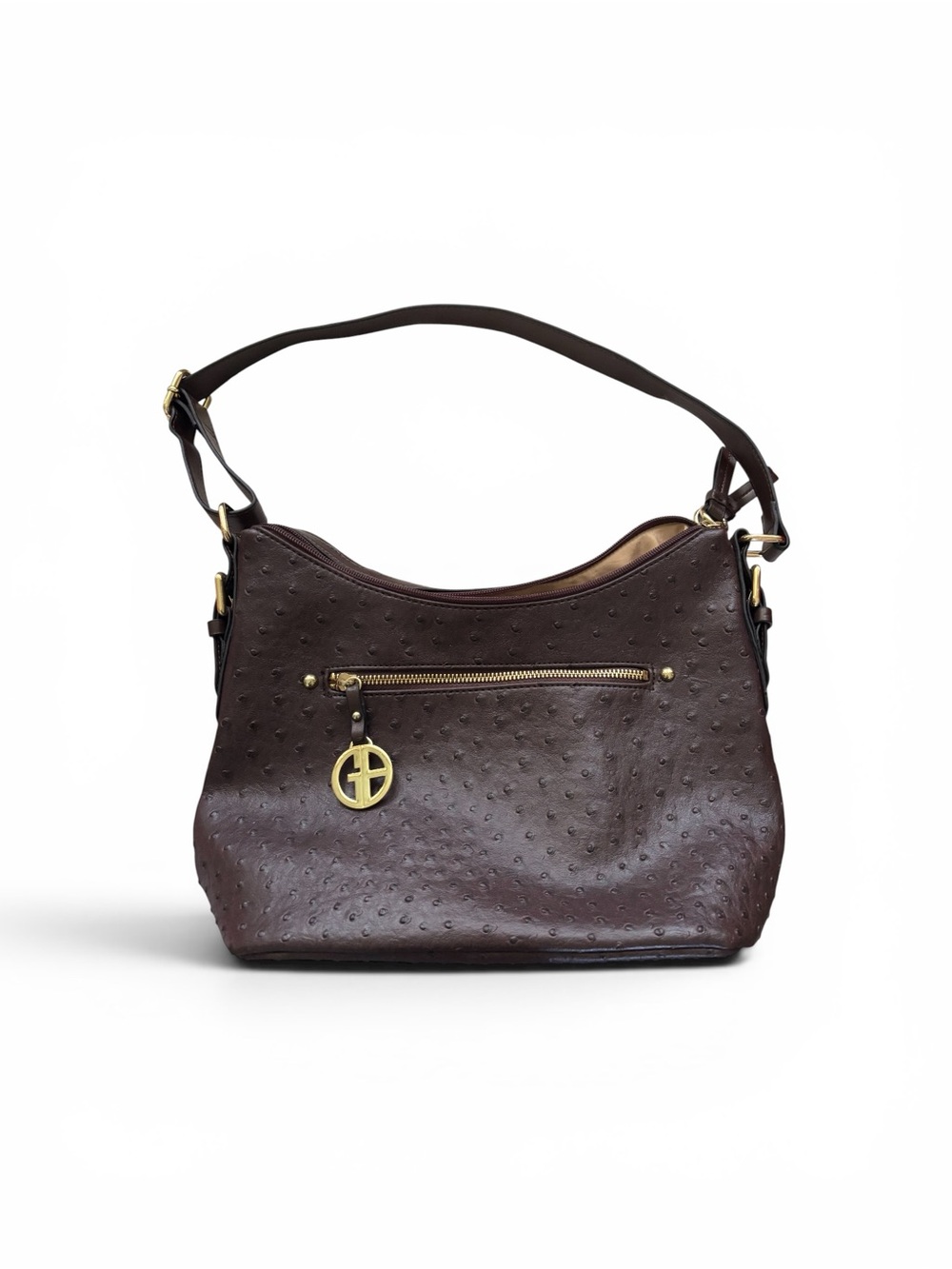 Giani Bernini Brown Embossed Faux Ostrich Hobo Bag Purse